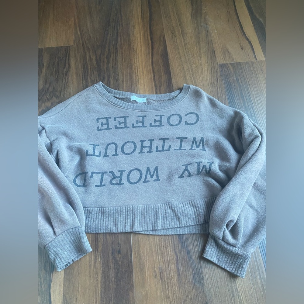 Brown crop sweater with saying
